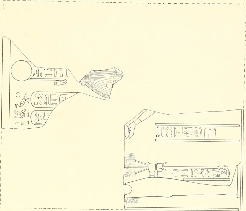 An illustration from Catalogue des monuments et inscriptions de l'Égypte antique / publié sous les auspices de S.A. Abbas II Helmi par la direction générale du Service des antiquités [de l'Égypte] ; par J. de Morgan, U. Bouriant, G. Legrain, G. Jéquier, A. Barsanti, 1894, leaf 106