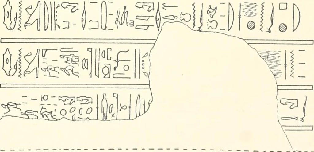 An illustration from Catalogue des monuments et inscriptions de l'Égypte antique / publié sous les auspices de S.A. Abbas II Helmi par la direction générale du Service des antiquités [de l'Égypte] ; par J. de Morgan, U. Bouriant, G. Legrain, G. Jéquier, A. Barsanti, 1894, leaf 108