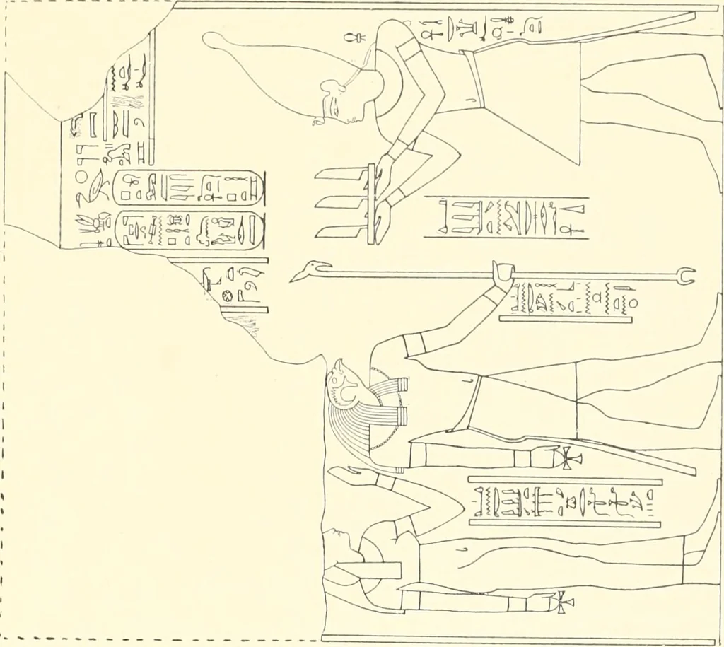 An illustration from Catalogue des monuments et inscriptions de l'Égypte antique / publié sous les auspices de S.A. Abbas II Helmi par la direction générale du Service des antiquités [de l'Égypte] ; par J. de Morgan, U. Bouriant, G. Legrain, G. Jéquier, A. Barsanti, 1894, leaf 110