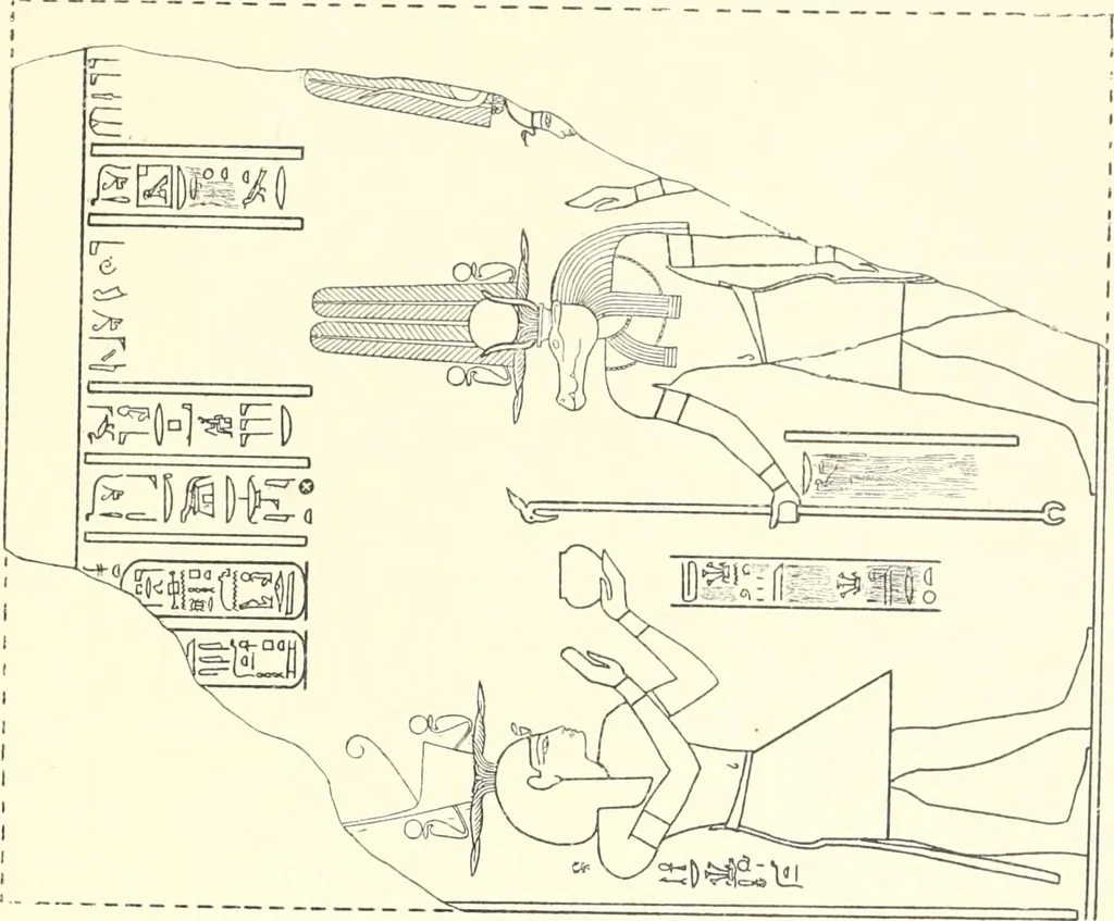 An illustration from Catalogue des monuments et inscriptions de l'Égypte antique / publié sous les auspices de S.A. Abbas II Helmi par la direction générale du Service des antiquités [de l'Égypte] ; par J. de Morgan, U. Bouriant, G. Legrain, G. Jéquier, A. Barsanti, 1894, leaf 112