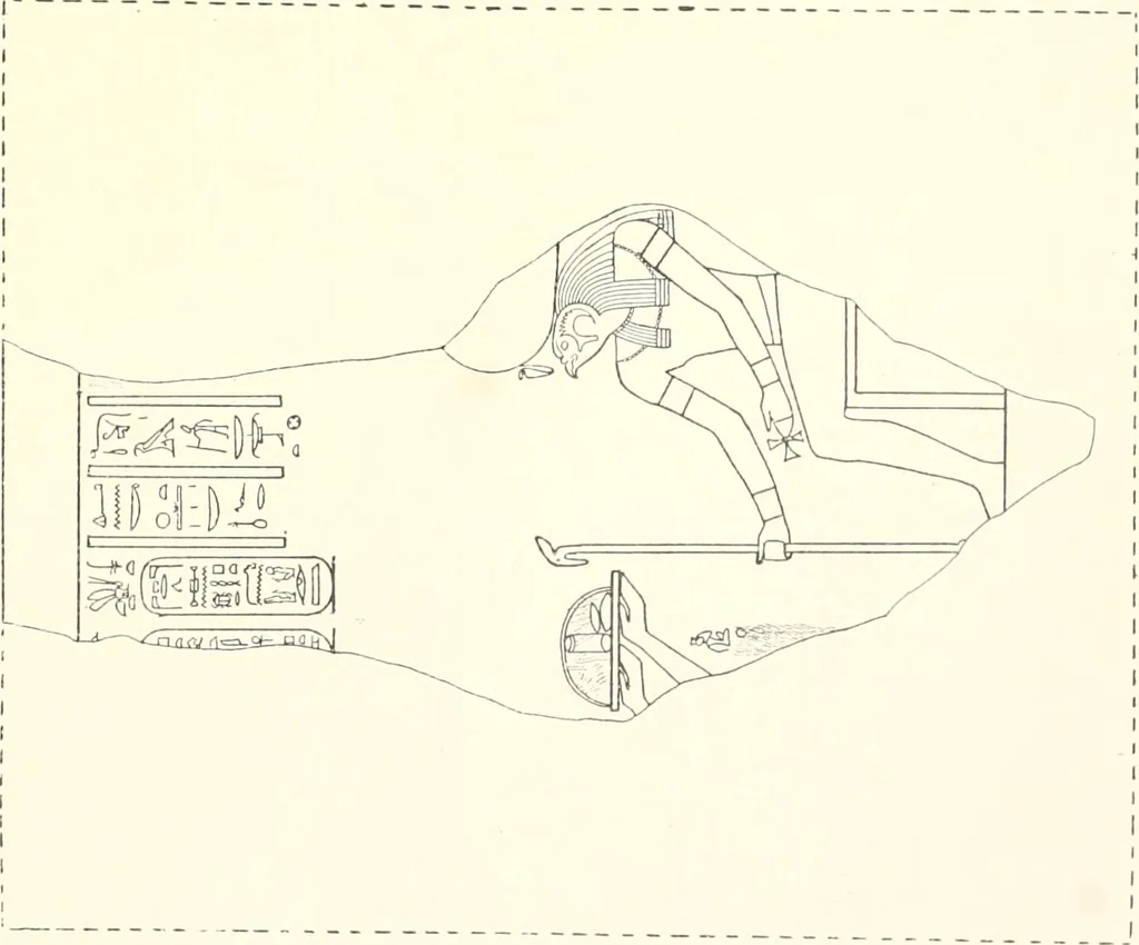 An illustration from Catalogue des monuments et inscriptions de l'Égypte antique / publié sous les auspices de S.A. Abbas II Helmi par la direction générale du Service des antiquités [de l'Égypte] ; par J. de Morgan, U. Bouriant, G. Legrain, G. Jéquier, A. Barsanti, 1894, leaf 112