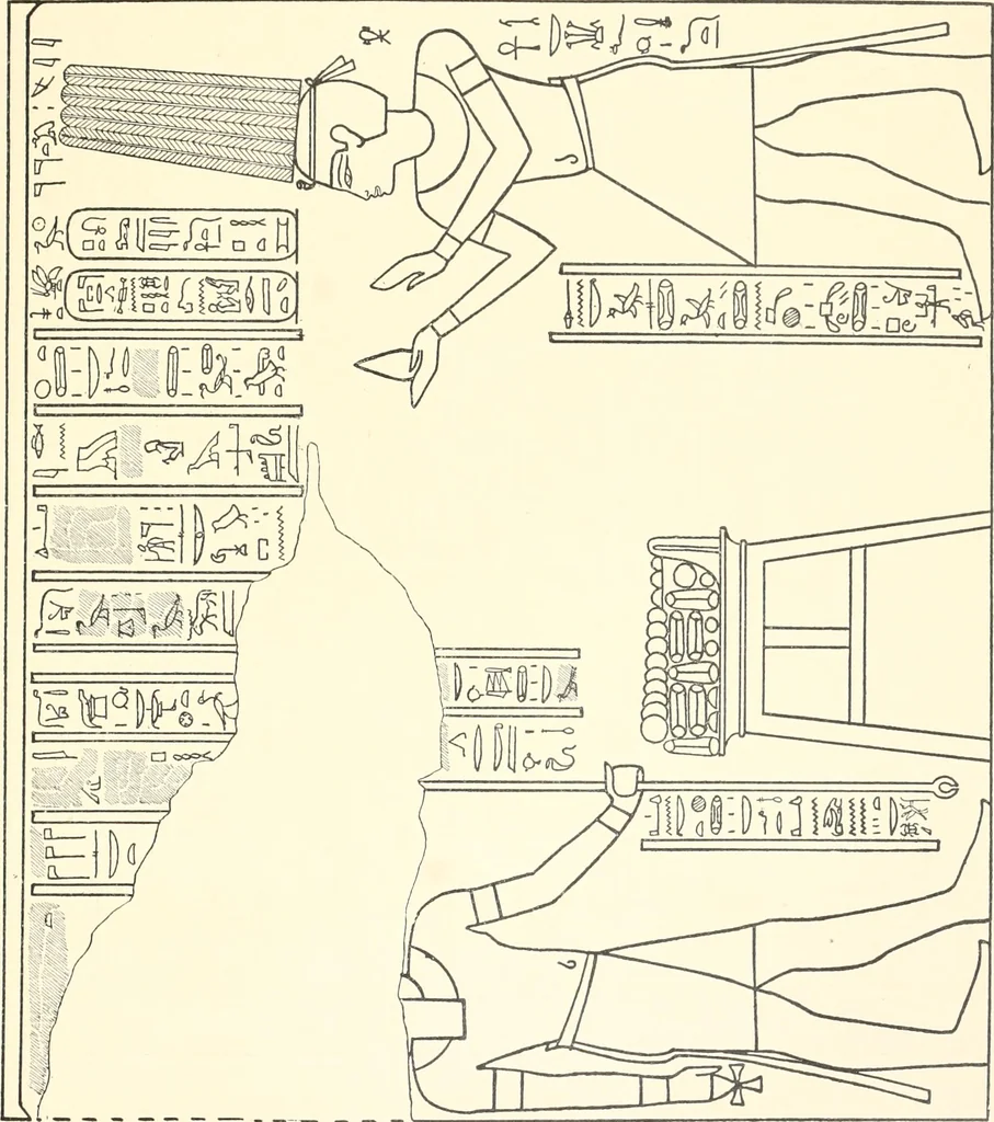 An illustration from Catalogue des monuments et inscriptions de l'Égypte antique / publié sous les auspices de S.A. Abbas II Helmi par la direction générale du Service des antiquités [de l'Égypte] ; par J. de Morgan, U. Bouriant, G. Legrain, G. Jéquier, A. Barsanti, 1894, leaf 122