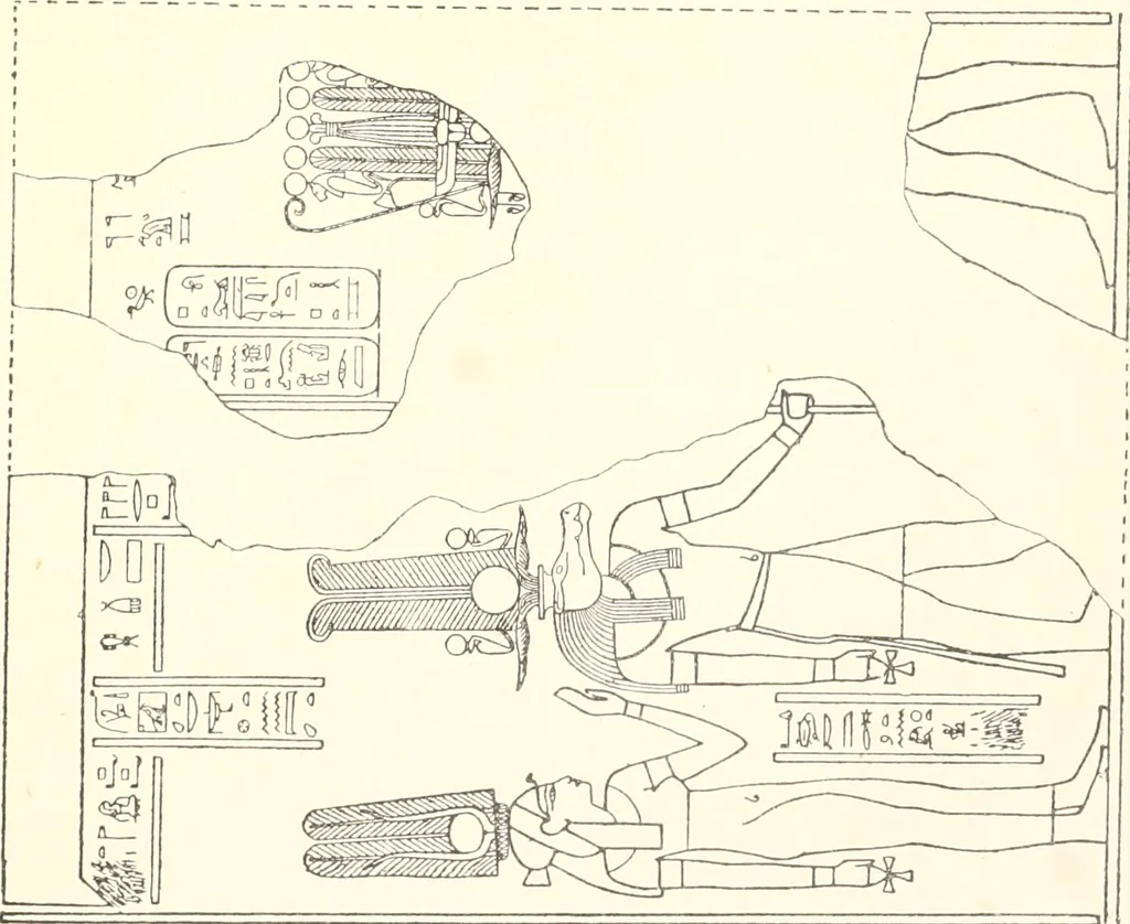 An illustration from Catalogue des monuments et inscriptions de l'Égypte antique / publié sous les auspices de S.A. Abbas II Helmi par la direction générale du Service des antiquités [de l'Égypte] ; par J. de Morgan, U. Bouriant, G. Legrain, G. Jéquier, A. Barsanti, 1894, leaf 16