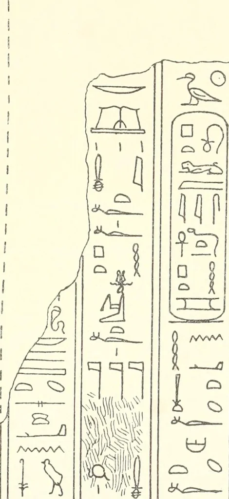 An illustration from Catalogue des monuments et inscriptions de l'Égypte antique / publié sous les auspices de S.A. Abbas II Helmi par la direction générale du Service des antiquités [de l'Égypte] ; par J. de Morgan, U. Bouriant, G. Legrain, G. Jéquier, A. Barsanti, 1894, leaf 20