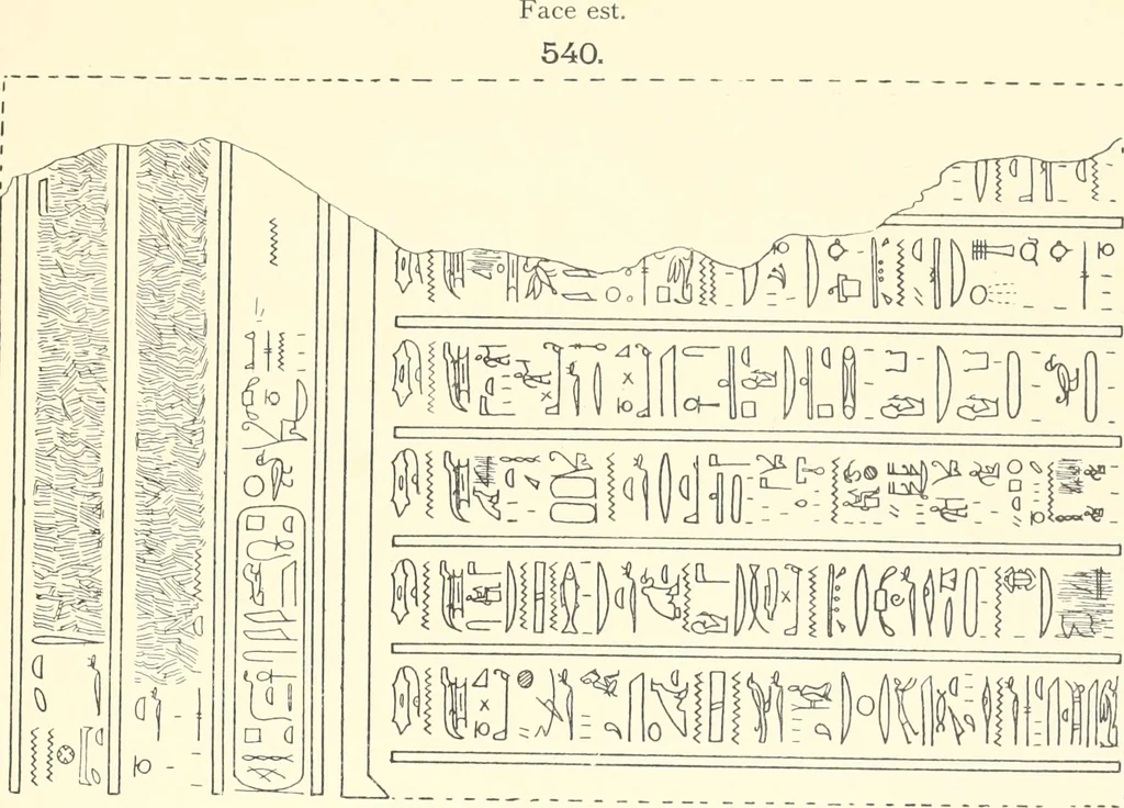 An illustration from Catalogue des monuments et inscriptions de l'Égypte antique / publié sous les auspices de S.A. Abbas II Helmi par la direction générale du Service des antiquités [de l'Égypte] ; par J. de Morgan, U. Bouriant, G. Legrain, G. Jéquier, A. Barsanti, 1894, leaf 26