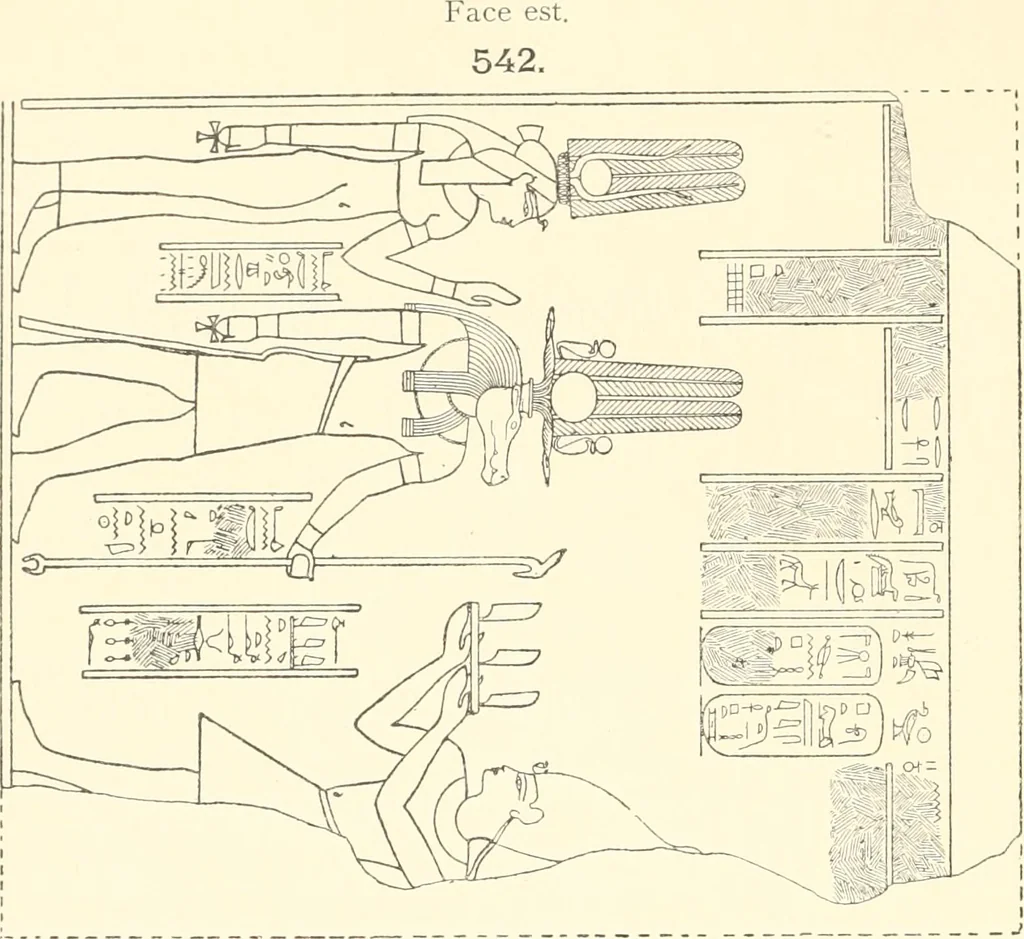 An illustration from Catalogue des monuments et inscriptions de l'Égypte antique / publié sous les auspices de S.A. Abbas II Helmi par la direction générale du Service des antiquités [de l'Égypte] ; par J. de Morgan, U. Bouriant, G. Legrain, G. Jéquier, A. Barsanti, 1894, leaf 27