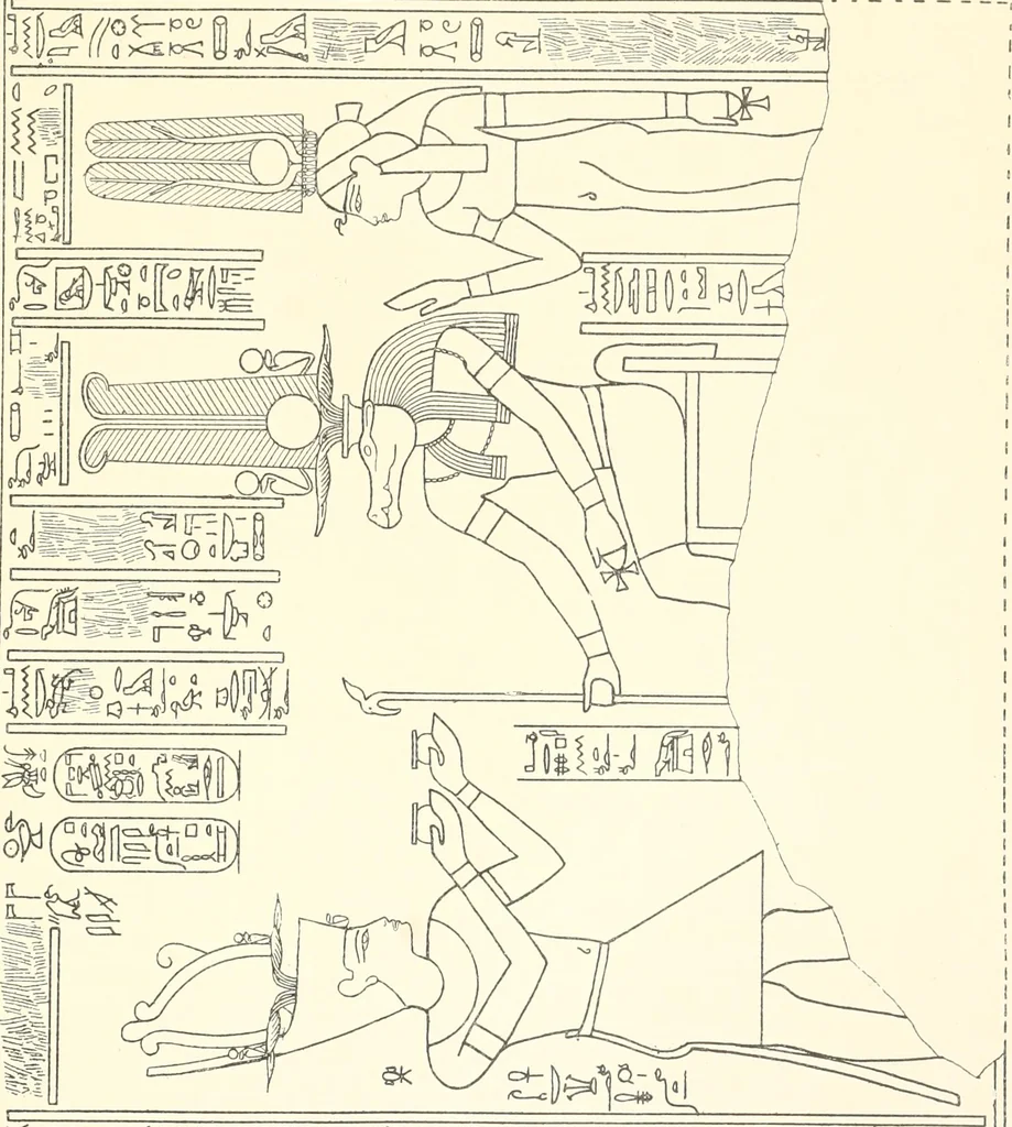 An illustration from Catalogue des monuments et inscriptions de l'Égypte antique / publié sous les auspices de S.A. Abbas II Helmi par la direction générale du Service des antiquités [de l'Égypte] ; par J. de Morgan, U. Bouriant, G. Legrain, G. Jéquier, A. Barsanti, 1894, leaf 32