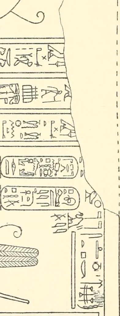 An illustration from Catalogue des monuments et inscriptions de l'Égypte antique / publié sous les auspices de S.A. Abbas II Helmi par la direction générale du Service des antiquités [de l'Égypte] ; par J. de Morgan, U. Bouriant, G. Legrain, G. Jéquier, A. Barsanti, 1894, leaf 33