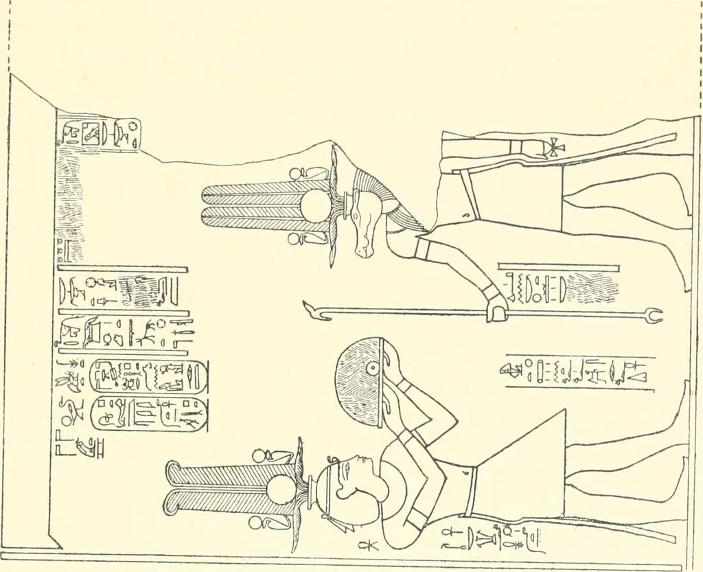 An illustration from Catalogue des monuments et inscriptions de l'Égypte antique / publié sous les auspices de S.A. Abbas II Helmi par la direction générale du Service des antiquités [de l'Égypte] ; par J. de Morgan, U. Bouriant, G. Legrain, G. Jéquier, A. Barsanti, 1894, leaf 34