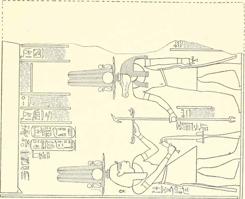 An illustration from Catalogue des monuments et inscriptions de l'Égypte antique / publié sous les auspices de S.A. Abbas II Helmi par la direction générale du Service des antiquités [de l'Égypte] ; par J. de Morgan, U. Bouriant, G. Legrain, G. Jéquier, A. Barsanti, 1894, leaf 36