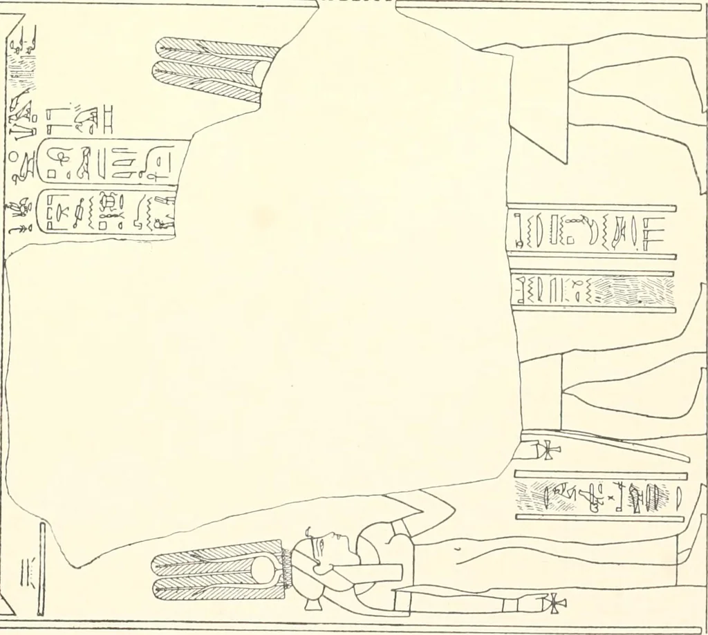 An illustration from Catalogue des monuments et inscriptions de l'Égypte antique / publié sous les auspices de S.A. Abbas II Helmi par la direction générale du Service des antiquités [de l'Égypte] ; par J. de Morgan, U. Bouriant, G. Legrain, G. Jéquier, A. Barsanti, 1894, leaf 36