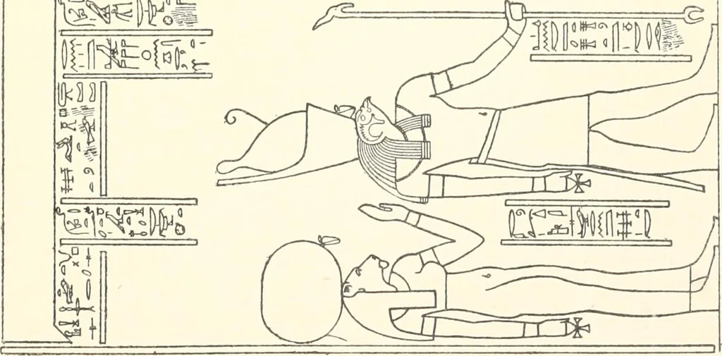 An illustration from Catalogue des monuments et inscriptions de l'Égypte antique / publié sous les auspices de S.A. Abbas II Helmi par la direction générale du Service des antiquités [de l'Égypte] ; par J. de Morgan, U. Bouriant, G. Legrain, G. Jéquier, A. Barsanti, 1894, leaf 38