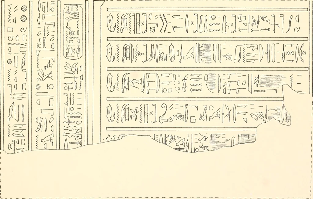 An illustration from Catalogue des monuments et inscriptions de l'Égypte antique / publié sous les auspices de S.A. Abbas II Helmi par la direction générale du Service des antiquités [de l'Égypte] ; par J. de Morgan, U. Bouriant, G. Legrain, G. Jéquier, A. Barsanti, 1894, leaf 46