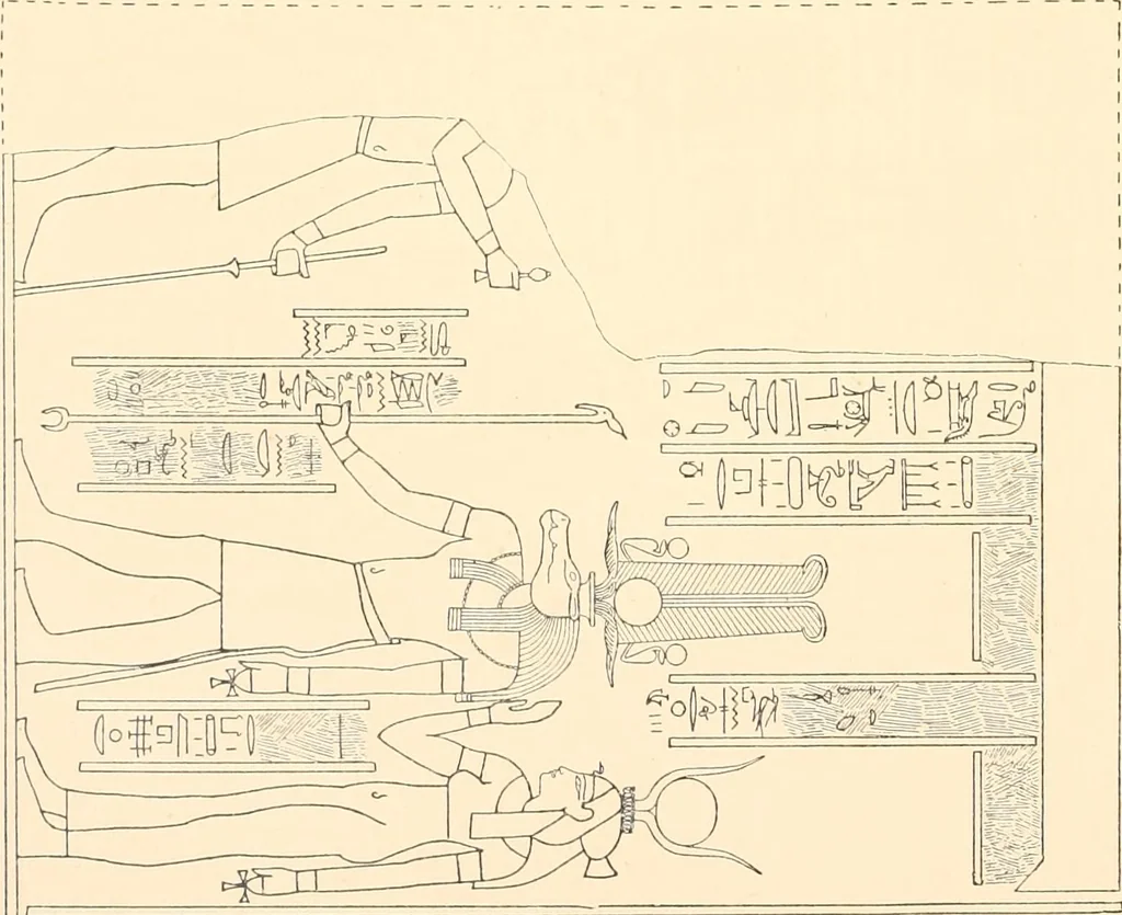 An illustration from Catalogue des monuments et inscriptions de l'Égypte antique / publié sous les auspices de S.A. Abbas II Helmi par la direction générale du Service des antiquités [de l'Égypte] ; par J. de Morgan, U. Bouriant, G. Legrain, G. Jéquier, A. Barsanti, 1894, leaf 47