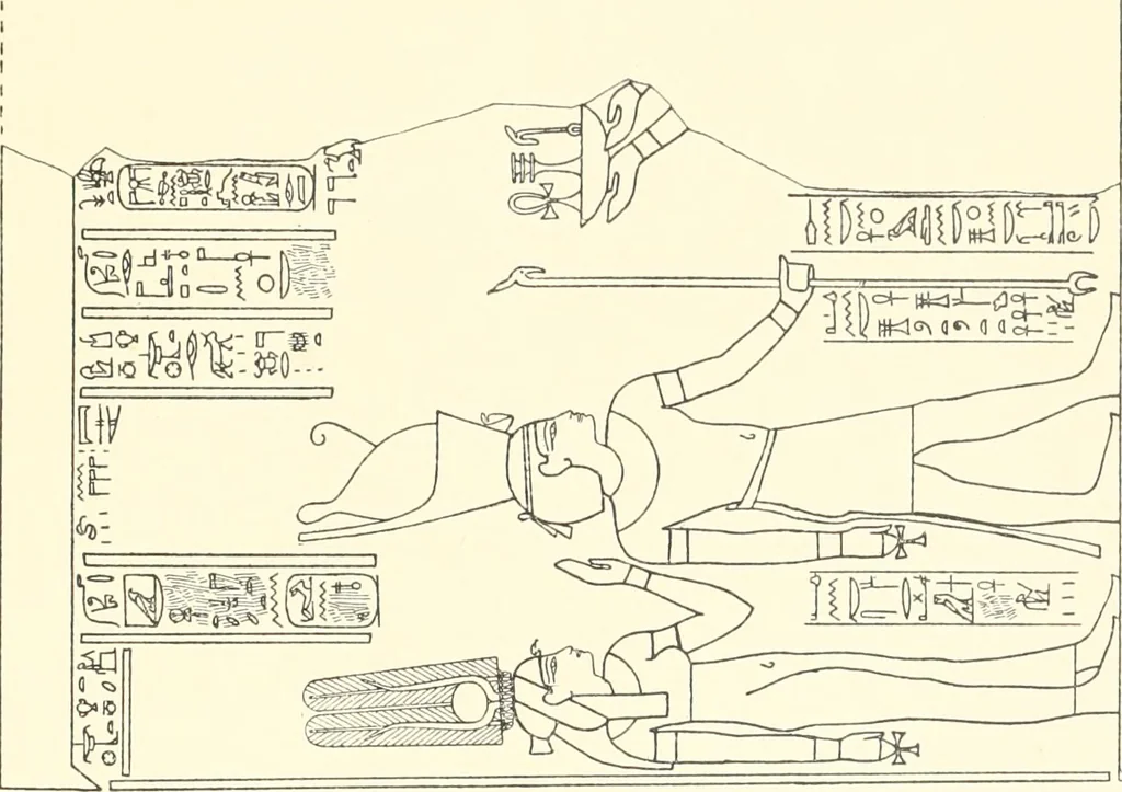 An illustration from Catalogue des monuments et inscriptions de l'Égypte antique / publié sous les auspices de S.A. Abbas II Helmi par la direction générale du Service des antiquités [de l'Égypte] ; par J. de Morgan, U. Bouriant, G. Legrain, G. Jéquier, A. Barsanti, 1894, leaf 48