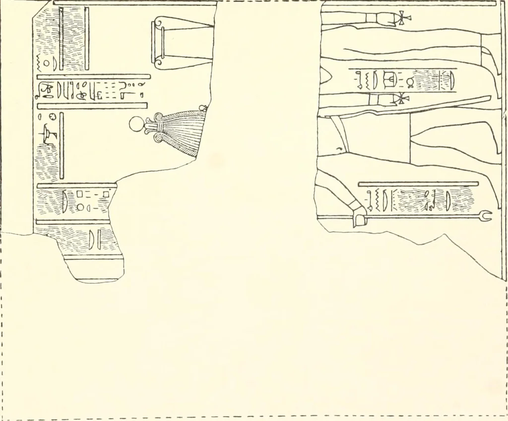 An illustration from Catalogue des monuments et inscriptions de l'Égypte antique / publié sous les auspices de S.A. Abbas II Helmi par la direction générale du Service des antiquités [de l'Égypte] ; par J. de Morgan, U. Bouriant, G. Legrain, G. Jéquier, A. Barsanti, 1894, leaf 50