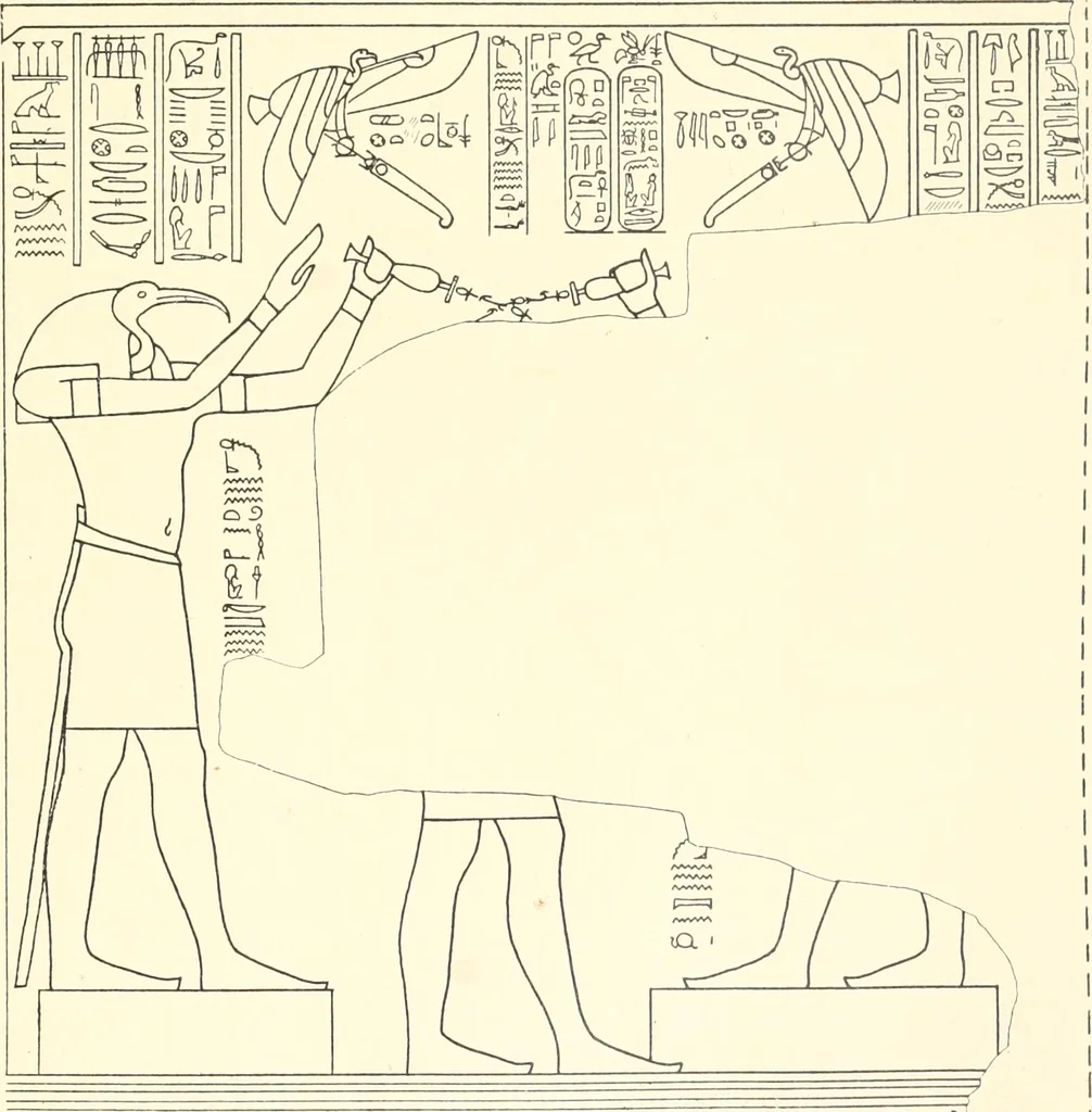 An illustration from Catalogue des monuments et inscriptions de l'Égypte antique / publié sous les auspices de S.A. Abbas II Helmi par la direction générale du Service des antiquités [de l'Égypte] ; par J. de Morgan, U. Bouriant, G. Legrain, G. Jéquier, A. Barsanti, 1894, leaf 62