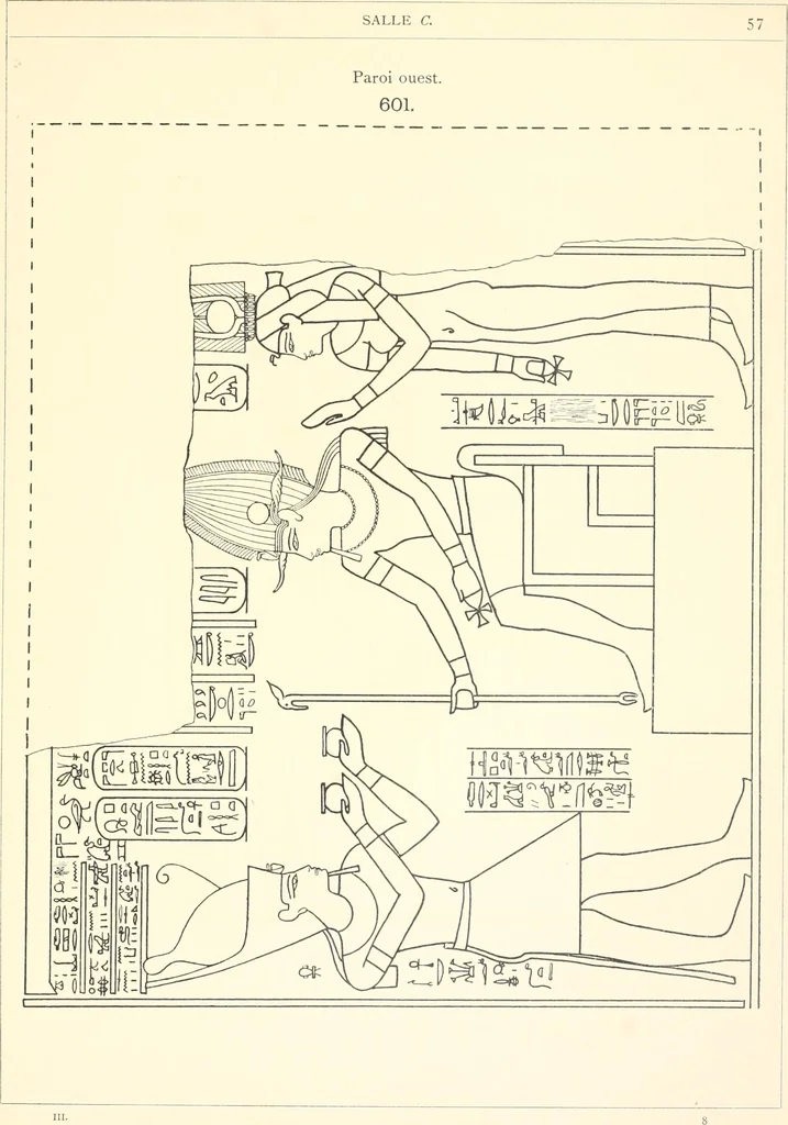 An illustration from Catalogue des monuments et inscriptions de l'Égypte antique / publié sous les auspices de S.A. Abbas II Helmi par la direction générale du Service des antiquités [de l'Égypte] ; par J. de Morgan, U. Bouriant, G. Legrain, G. Jéquier, A. Barsanti, 1894, leaf 64