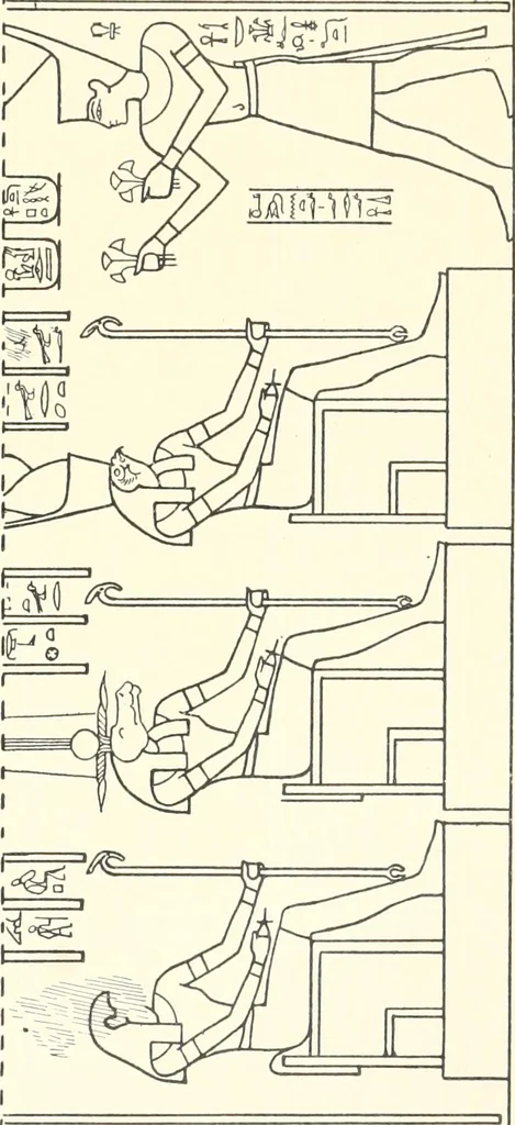 An illustration from Catalogue des monuments et inscriptions de l'Égypte antique / publié sous les auspices de S.A. Abbas II Helmi par la direction générale du Service des antiquités [de l'Égypte] ; par J. de Morgan, U. Bouriant, G. Legrain, G. Jéquier, A. Barsanti, 1894, leaf 86