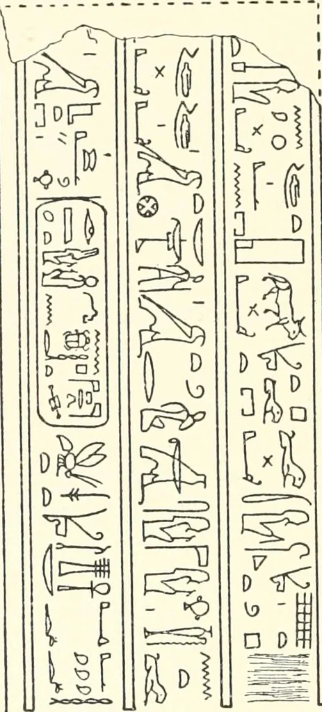 An illustration from Catalogue des monuments et inscriptions de l'Égypte antique / publié sous les auspices de S.A. Abbas II Helmi par la direction générale du Service des antiquités [de l'Égypte] ; par J. de Morgan, U. Bouriant, G. Legrain, G. Jéquier, A. Barsanti, 1894, leaf 93