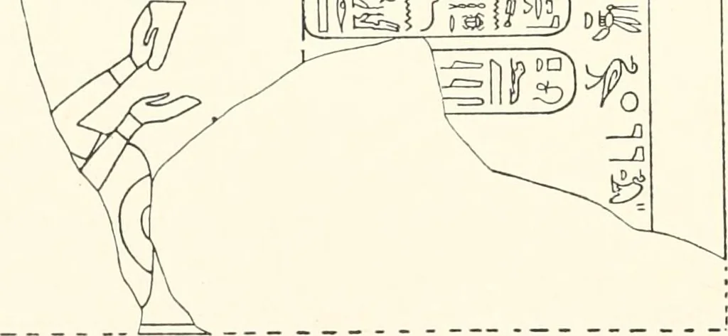 An illustration from Catalogue des monuments et inscriptions de l'Égypte antique / publié sous les auspices de S.A. Abbas II Helmi par la direction générale du Service des antiquités [de l'Égypte] ; par J. de Morgan, U. Bouriant, G. Legrain, G. Jéquier, A. Barsanti, 1894, leaf 95