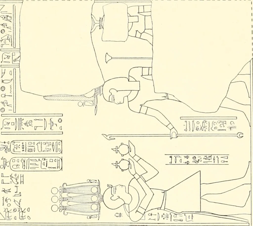 An illustration from Catalogue des monuments et inscriptions de l'Égypte antique / publié sous les auspices de S.A. Abbas II Helmi par la direction générale du Service des antiquités [de l'Égypte] ; par J. de Morgan, U. Bouriant, G. Legrain, G. Jéquier, A. Barsanti, 1894, leaf 96