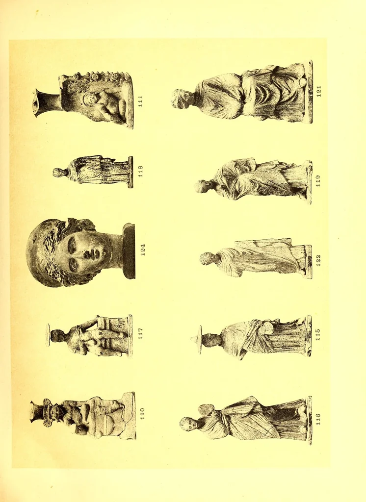 An illustration from Catalogue des objets d'art et de haute curiosite de l'antiquite, du moyen age, de la renaissance et autres faiences italienneres emaillees des Robbia, porcelaines de saxe, iboires - objets varies - bijoux, bois sculptes, marbres, pierres, terres cuites, bronzes Italiens, sculptures Egyptinnes et Grecques en marbre, terres cuites et bronzes greos et romains, faiences orientales: importante serie de rhages, manuscrits persans, sculptures et peintures Chinoises bronze de mossoul, tableaux anciens .., 1914, leaf 113