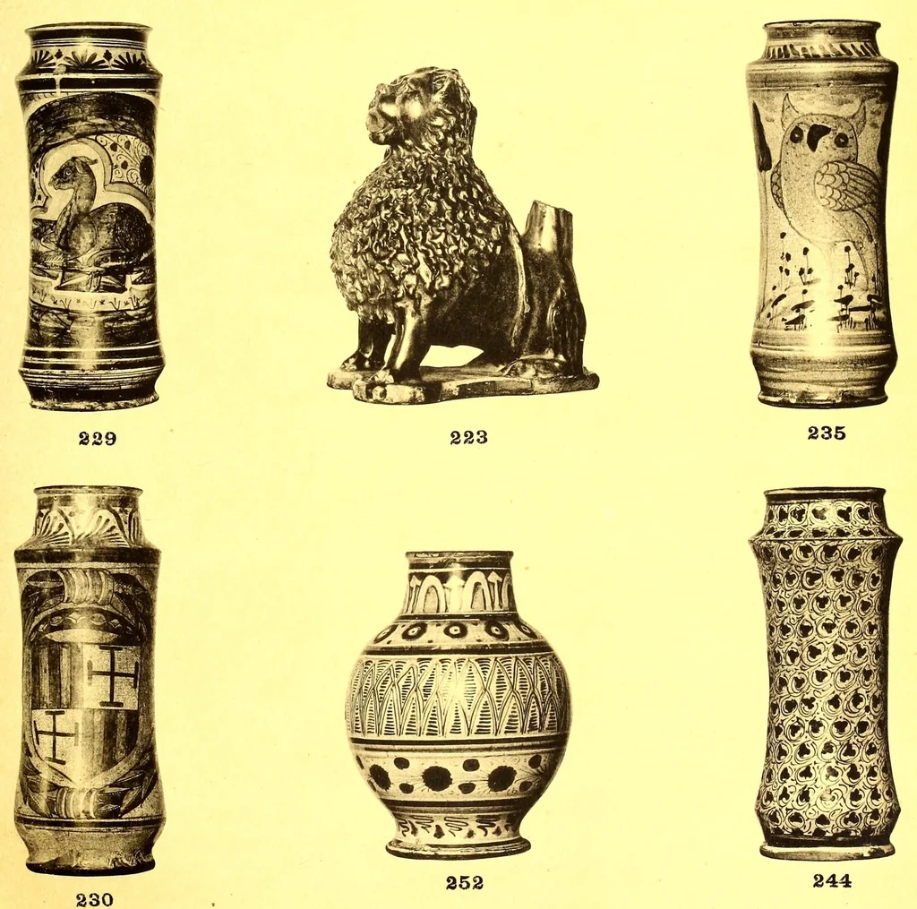An illustration from Catalogue des objets d'art et de haute curiosite de l'antiquite, du moyen age, de la renaissance et autres faiences italienneres emaillees des Robbia, porcelaines de saxe, iboires - objets varies - bijoux, bois sculptes, marbres, pierres, terres cuites, bronzes Italiens, sculptures Egyptinnes et Grecques en marbre, terres cuites et bronzes greos et romains, faiences orientales: importante serie de rhages, manuscrits persans, sculptures et peintures Chinoises bronze de mossoul, tableaux anciens .., 1914, leaf 237