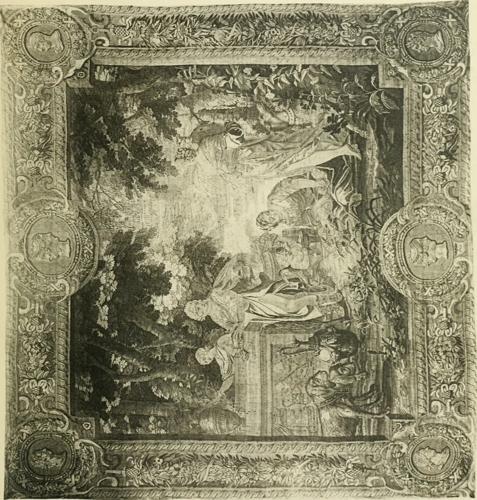 An illustration from Catalogue des tableaux modernes ... sculptures ... tableaux anciens ... tapis-series ... de Ferrare (Italie) 16e siècle ... provenant de la collection de feu Madame A.C... d'A... dont la vente aux enchères ... 14 mai 1920, 1920, leaf 104