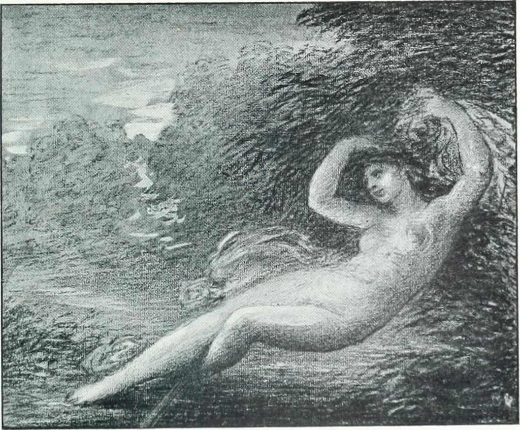 An illustration from Catalogue des tableaux modernes, aquarelles, pastels, dessins, sculptures, objets d'art, composant la collection de m. Arsène Alexandre et dont la vente aura lieu à Paris, Galerie Georges Petit ... les ... 18 et ... 19 mai 1903 .., 1903, leaf 76