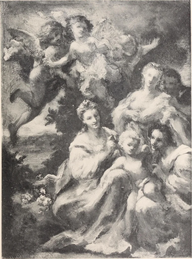 An illustration from Catalogue des tableaux anciens et modernes : par Juan de Arellano, Goya, Van Goyen ... : dessins anciens et aquarelles modernes ... : le tout dépendant de l'imporante collection de M. D.-- de G.--, 1896, leaf 62