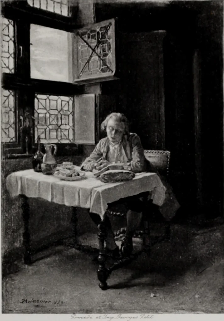 An illustration from Catalogue de tableaux modernes de premier ordre, pastels, aquarelles, dessins : œuvres importantes de: Besnard, Bonvin, Carriere, Cazin, Corot, Daubigny, Daumier, Degas, Diaz, Forain, Harpignies, Lebourg, Meissonier, Millet, Monet, Puvis de Chavannes, Théodore Rousseau, Renoir, Sisley, etc.; sculptures par Barye, Carriés, Dalou, Gémito, Rodin, 1897, leaf 148
