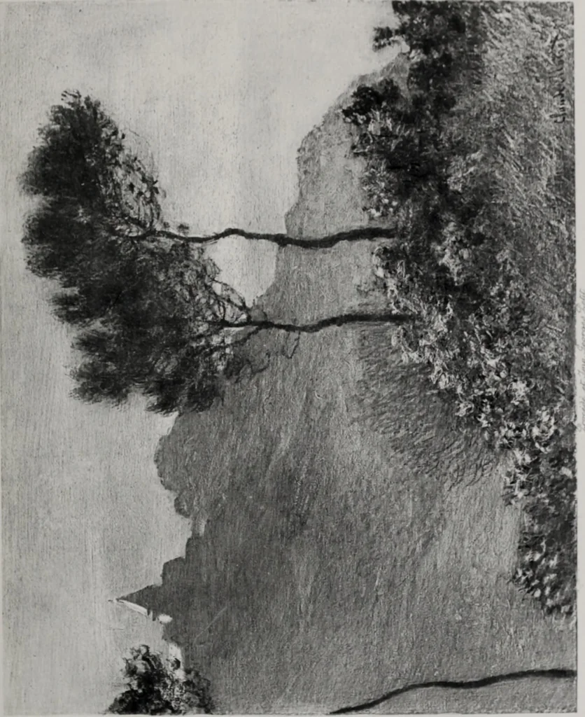 An illustration from Catalogue de tableaux modernes de premier ordre, pastels, aquarelles, dessins : œuvres importantes de: Besnard, Bonvin, Carriere, Cazin, Corot, Daubigny, Daumier, Degas, Diaz, Forain, Harpignies, Lebourg, Meissonier, Millet, Monet, Puvis de Chavannes, Théodore Rousseau, Renoir, Sisley, etc.; sculptures par Barye, Carriés, Dalou, Gémito, Rodin, 1897, leaf 160