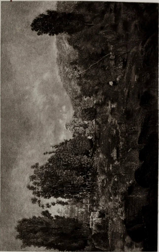 An illustration from Catalogue de tableaux modernes de premier ordre, pastels, aquarelles, dessins : œuvres importantes de: Besnard, Bonvin, Carriere, Cazin, Corot, Daubigny, Daumier, Degas, Diaz, Forain, Harpignies, Lebourg, Meissonier, Millet, Monet, Puvis de Chavannes, Théodore Rousseau, Renoir, Sisley, etc.; sculptures par Barye, Carriés, Dalou, Gémito, Rodin, 1897, leaf 180