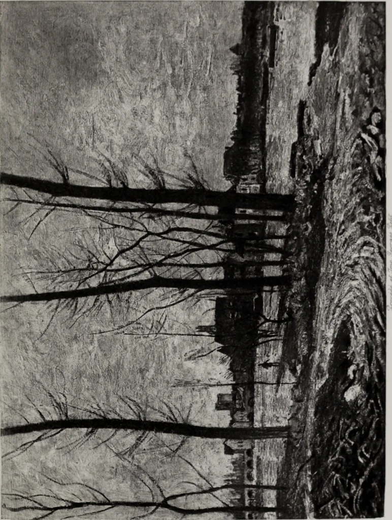 An illustration from Catalogue de tableaux modernes de premier ordre, pastels, aquarelles, dessins : œuvres importantes de: Besnard, Bonvin, Carriere, Cazin, Corot, Daubigny, Daumier, Degas, Diaz, Forain, Harpignies, Lebourg, Meissonier, Millet, Monet, Puvis de Chavannes, Théodore Rousseau, Renoir, Sisley, etc.; sculptures par Barye, Carriés, Dalou, Gémito, Rodin, 1897, leaf 184