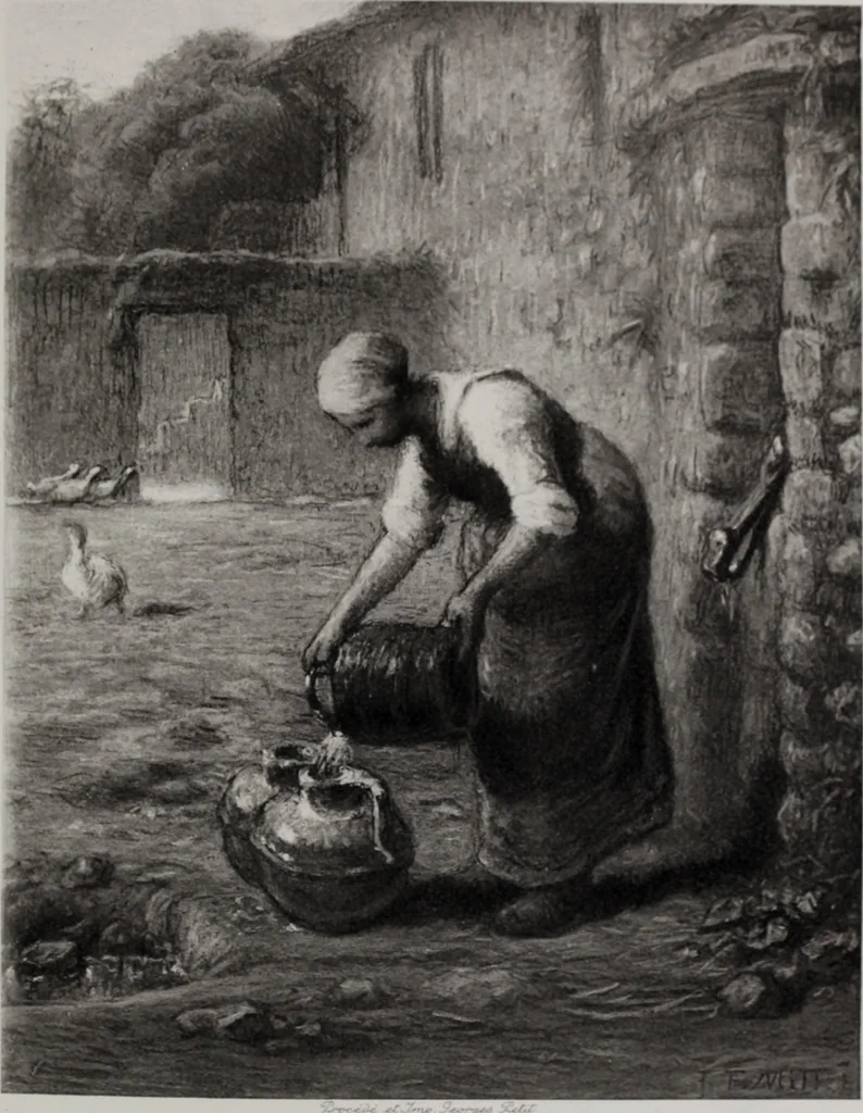 An illustration from Catalogue de tableaux modernes de premier ordre, pastels, aquarelles, dessins : œuvres importantes de: Besnard, Bonvin, Carriere, Cazin, Corot, Daubigny, Daumier, Degas, Diaz, Forain, Harpignies, Lebourg, Meissonier, Millet, Monet, Puvis de Chavannes, Théodore Rousseau, Renoir, Sisley, etc.; sculptures par Barye, Carriés, Dalou, Gémito, Rodin, 1897, leaf 208