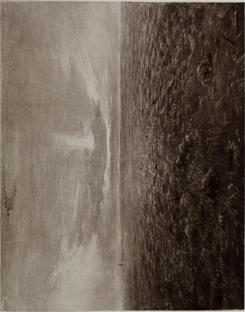 An illustration from Catalogue de tableaux modernes de premier ordre, pastels, aquarelles, dessins : œuvres importantes de: Besnard, Bonvin, Carriere, Cazin, Corot, Daubigny, Daumier, Degas, Diaz, Forain, Harpignies, Lebourg, Meissonier, Millet, Monet, Puvis de Chavannes, Théodore Rousseau, Renoir, Sisley, etc.; sculptures par Barye, Carriés, Dalou, Gémito, Rodin, 1897, leaf 210
