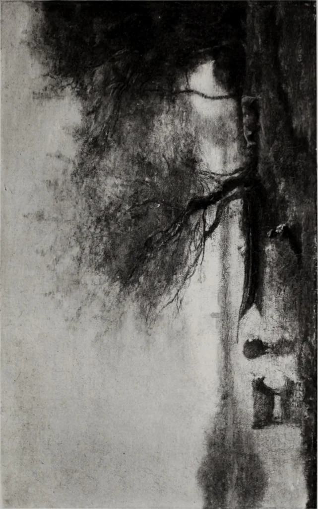 An illustration from Catalogue de tableaux modernes de premier ordre, pastels, aquarelles, dessins : œuvres importantes de: Besnard, Bonvin, Carriere, Cazin, Corot, Daubigny, Daumier, Degas, Diaz, Forain, Harpignies, Lebourg, Meissonier, Millet, Monet, Puvis de Chavannes, Théodore Rousseau, Renoir, Sisley, etc.; sculptures par Barye, Carriés, Dalou, Gémito, Rodin, 1897, leaf 94