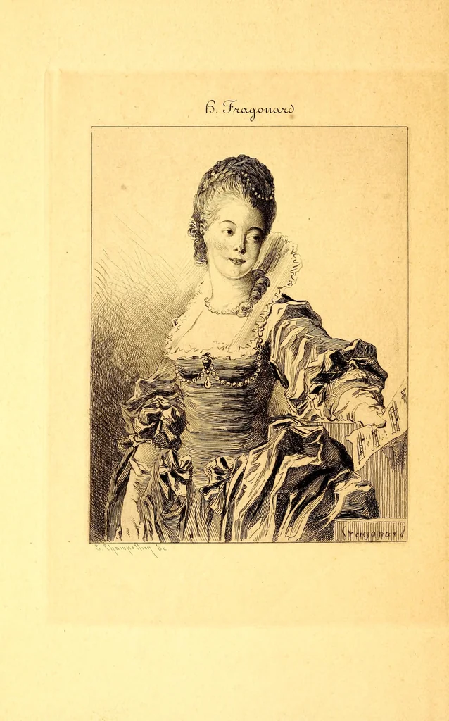 An illustration from Catalogue de tableaux anciens et modernes parmi lesquels, deux remarquable portraits par Honore Fragonard et autres ceuvres de: De Troy, Doyen, F. Hals, Van der Helst, Horemans, Houbraken, Van Kessel, Molenaer, Neyts, Roslin, J. Steen, Van Utrecht, Wyck, etc., etc., miniatures, dessins et pastels : formant la collection de M.E. Vallet, conservateur du musee de Bordeaux, 1884, leaf 18