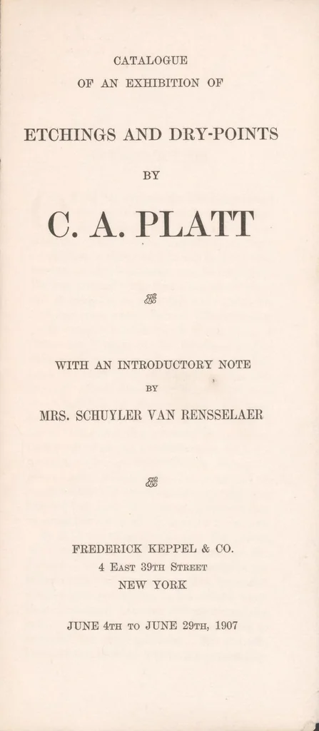 An illustration from Catalogue of an exhibition of etchings and dry-points, by C. A. Platt, 1907, leaf 3