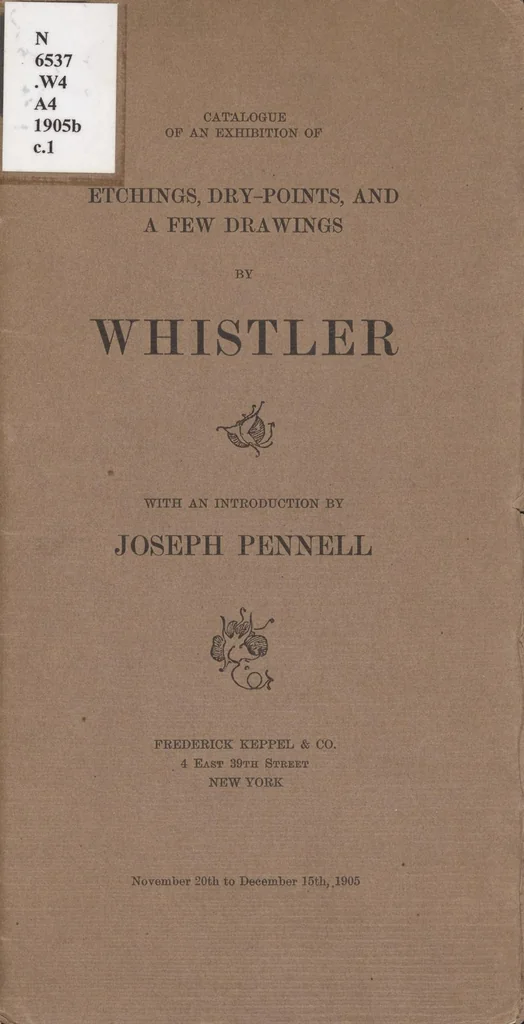 An illustration from Catalogue of an exhibition of etchings, dry-points, and a few drawings by Whistler, 1905, leaf 1