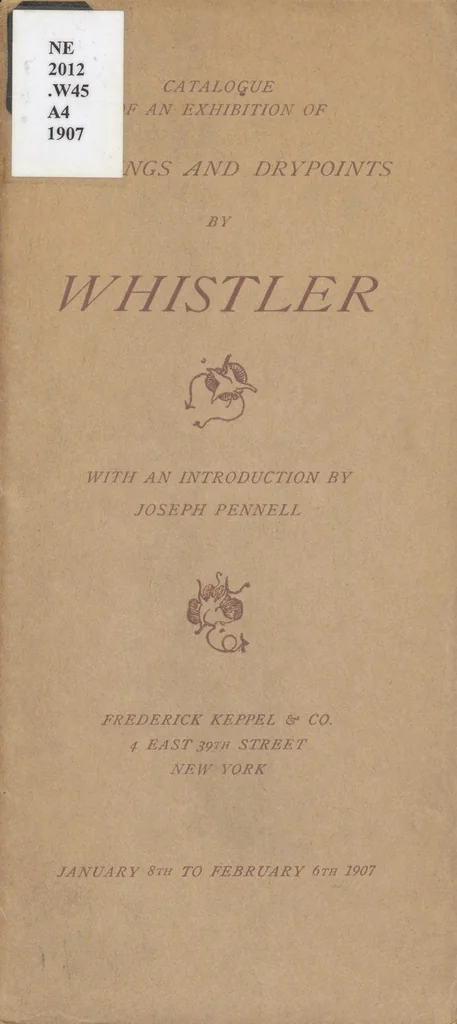 An illustration from Catalogue of an exhibition of etchings and drypoints by Whistler, 1907, leaf 1