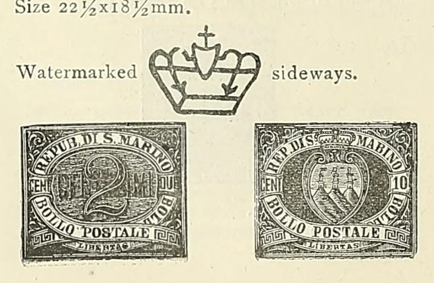An illustration from A catalogue for advanced collectors of postage stamps, stamped envelopes and wrappers;, 1890, leaf 28