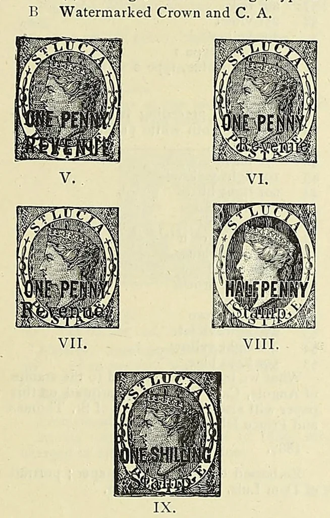An illustration from A catalogue for advanced collectors of postage stamps, stamped envelopes and wrappers;, 1890, leaf 9