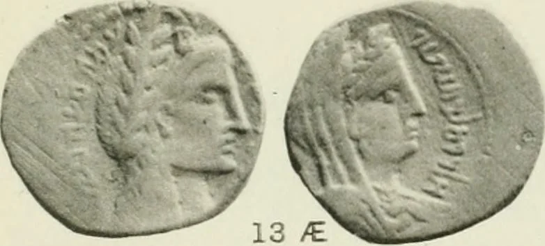An illustration from Catalogue of the Greek coins of Arabia, Mesopotamia and Persia (Nabataea, Arabia Provincia, S. Arabia, Mesopotamia, Babylonia, Assyria, Persia, Alexandrine empire of the East, Persis, Elymais, Characene / by George Francis Hill ... With a map and fifty-five plates, 1922, leaf 588