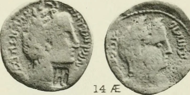 An illustration from Catalogue of the Greek coins of Arabia, Mesopotamia and Persia (Nabataea, Arabia Provincia, S. Arabia, Mesopotamia, Babylonia, Assyria, Persia, Alexandrine empire of the East, Persis, Elymais, Characene / by George Francis Hill ... With a map and fifty-five plates, 1922, leaf 588