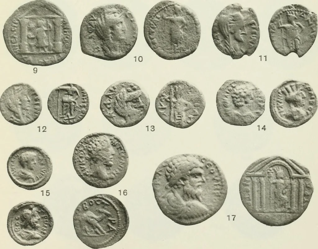 An illustration from Catalogue of the Greek coins of Arabia, Mesopotamia and Persia (Nabataea, Arabia Provincia, S. Arabia, Mesopotamia, Babylonia, Assyria, Persia, Alexandrine empire of the East, Persis, Elymais, Characene / by George Francis Hill ... With a map and fifty-five plates, 1922, leaf 592