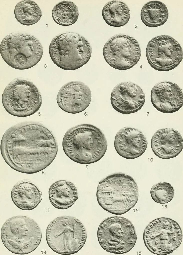 An illustration from Catalogue of the Greek coins of Arabia, Mesopotamia and Persia (Nabataea, Arabia Provincia, S. Arabia, Mesopotamia, Babylonia, Assyria, Persia, Alexandrine empire of the East, Persis, Elymais, Characene / by George Francis Hill ... With a map and fifty-five plates, 1922, leaf 598