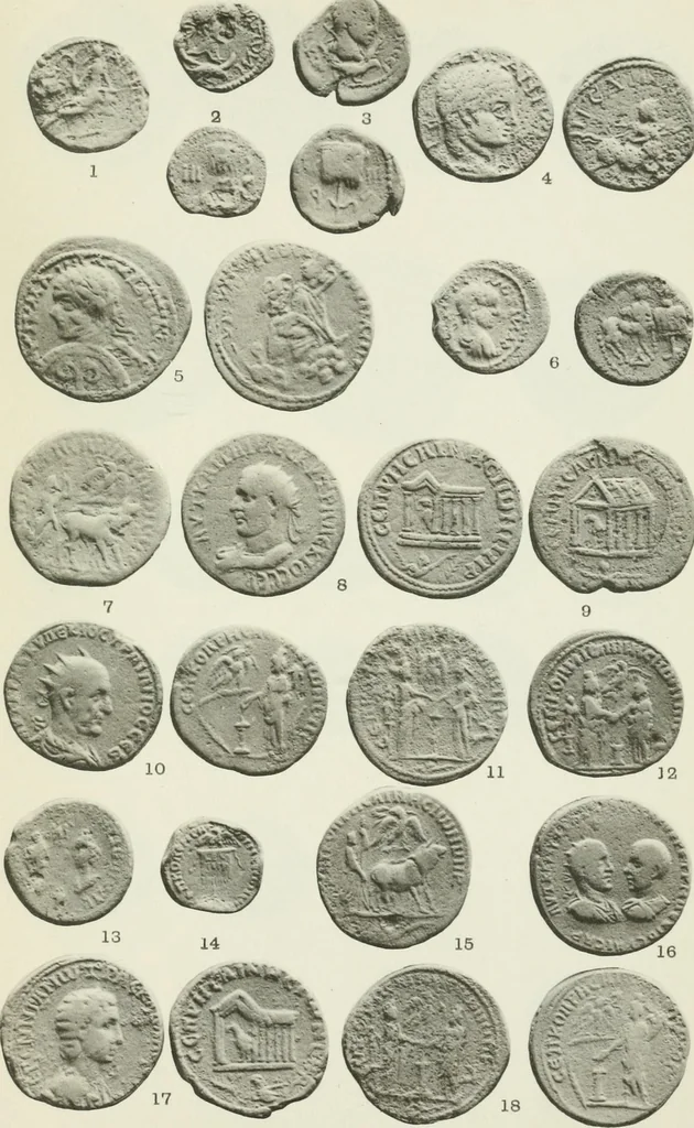 An illustration from Catalogue of the Greek coins of Arabia, Mesopotamia and Persia (Nabataea, Arabia Provincia, S. Arabia, Mesopotamia, Babylonia, Assyria, Persia, Alexandrine empire of the East, Persis, Elymais, Characene / by George Francis Hill ... With a map and fifty-five plates, 1922, leaf 622