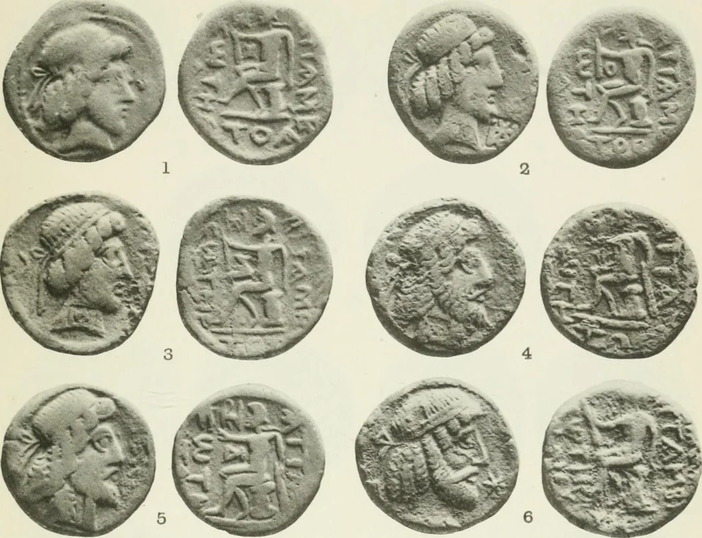 An illustration from Catalogue of the Greek coins of Arabia, Mesopotamia and Persia (Nabataea, Arabia Provincia, S. Arabia, Mesopotamia, Babylonia, Assyria, Persia, Alexandrine empire of the East, Persis, Elymais, Characene / by George Francis Hill ... With a map and fifty-five plates, 1922, leaf 674